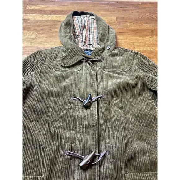 American Eagle Outfitters Womens Green Corduroy Hoodie Duffle Coat Large Vtg‎ - Picture 4 of 9